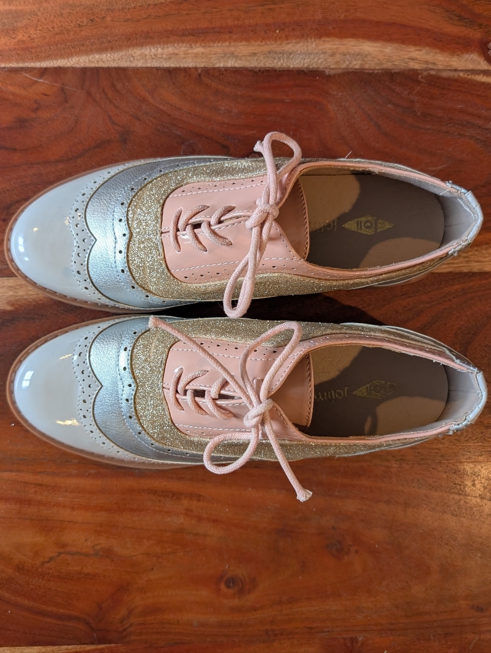 Women’s Pink and Gold Lace-Up Platform Oxfords Brogues